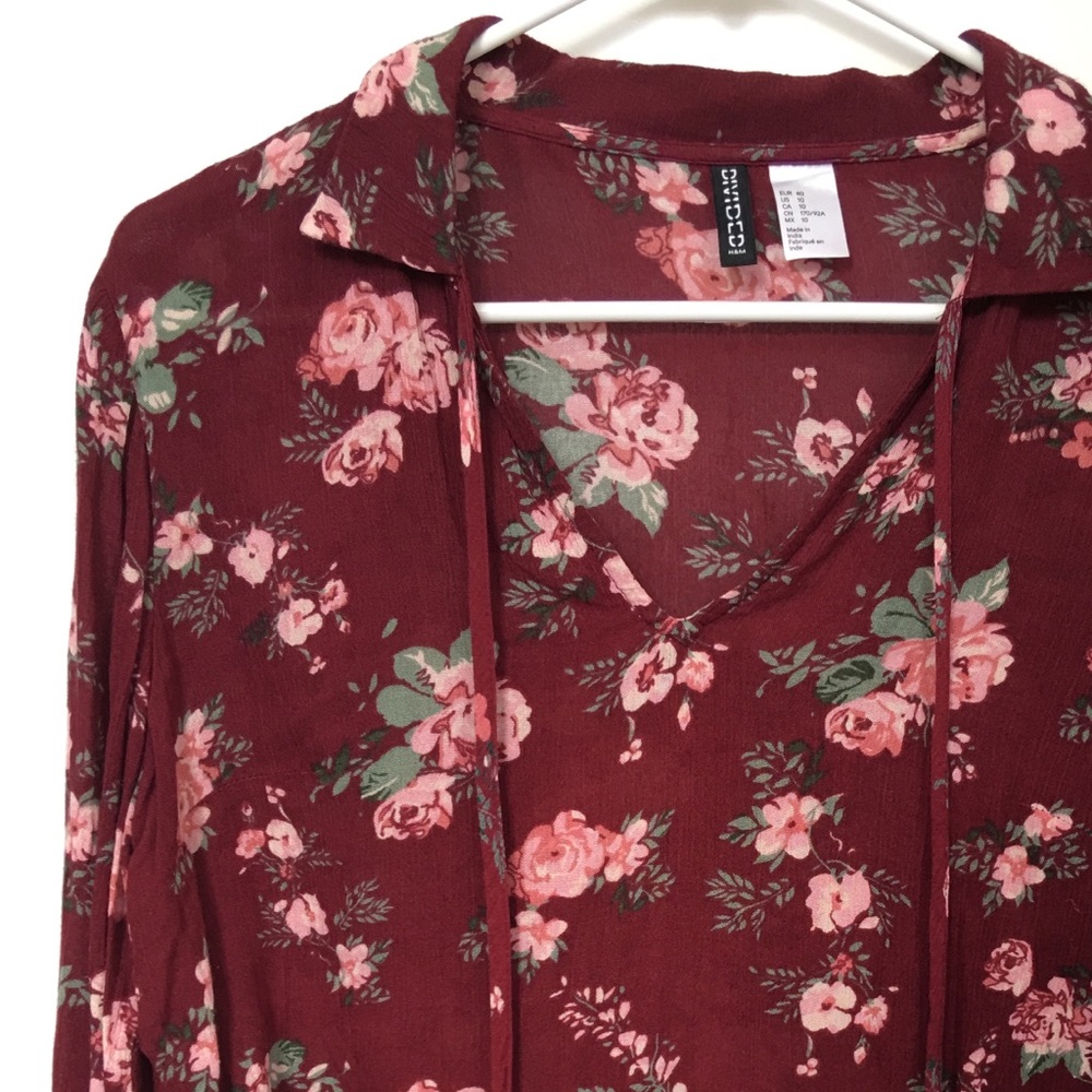 Maroon Floral Print Blouse from H&M Divided